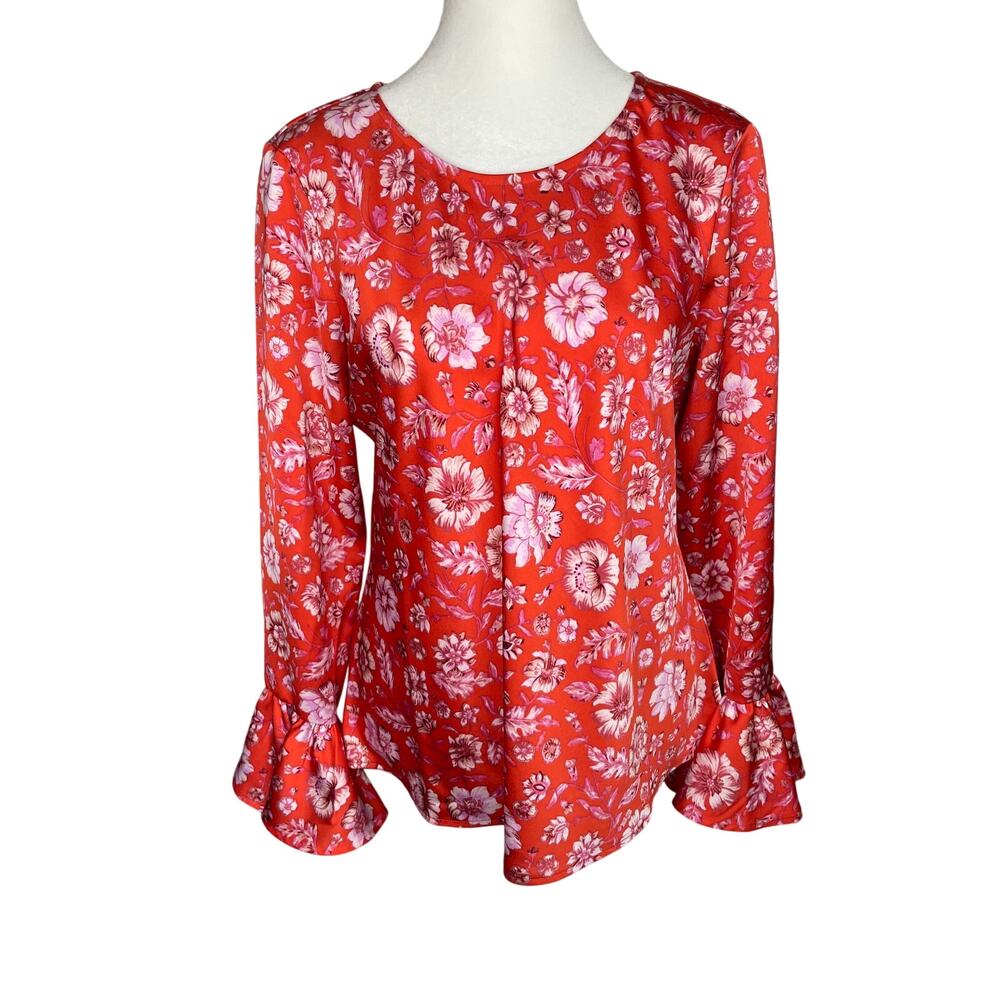 J. Crew Floral Bell Sleeve Top - Coral Red - Size S